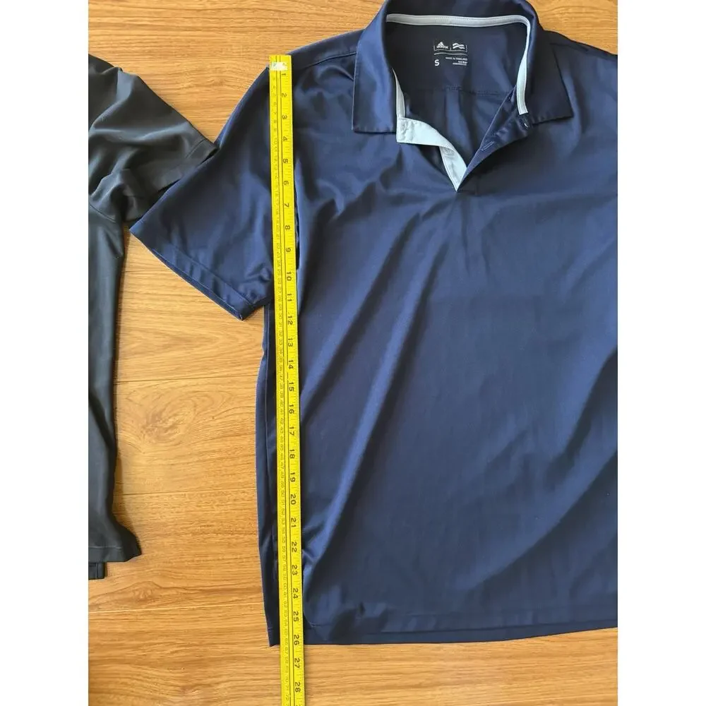 2 Adidas Small Polo Black Shirt Men Sports Logo Casual Golf Stretch Sleeve
